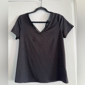 SHEIN Lace Insert Tie Back Tee